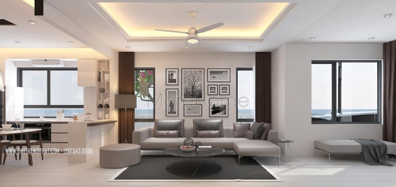 Bộ sofa da màu xám cao cấp được thiết kế theo kiểu dáng góc tối ưu diện tích kết hợp chân sắt mạnh mẽ thanh thoát xứng đáng là tâm điểm nội thất phòng khách biệt thự, nhà phố Thiết kế phòng khách biệt thự