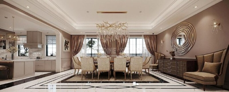 Bố trí nội thất phòng ăn đẹp tại biệt thự Vinhomes Imperia Hải Phòng. Mẫu nội thất biệt thự đẹp
