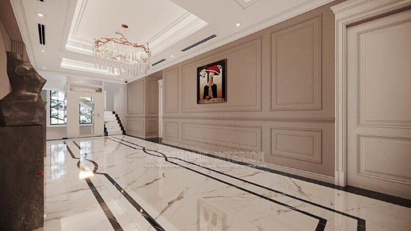 Trang trí hành lang đẹp ấn tượng với đèn treo tường pha lê cao cấp. Mẫu nội thất biệt thự đẹp