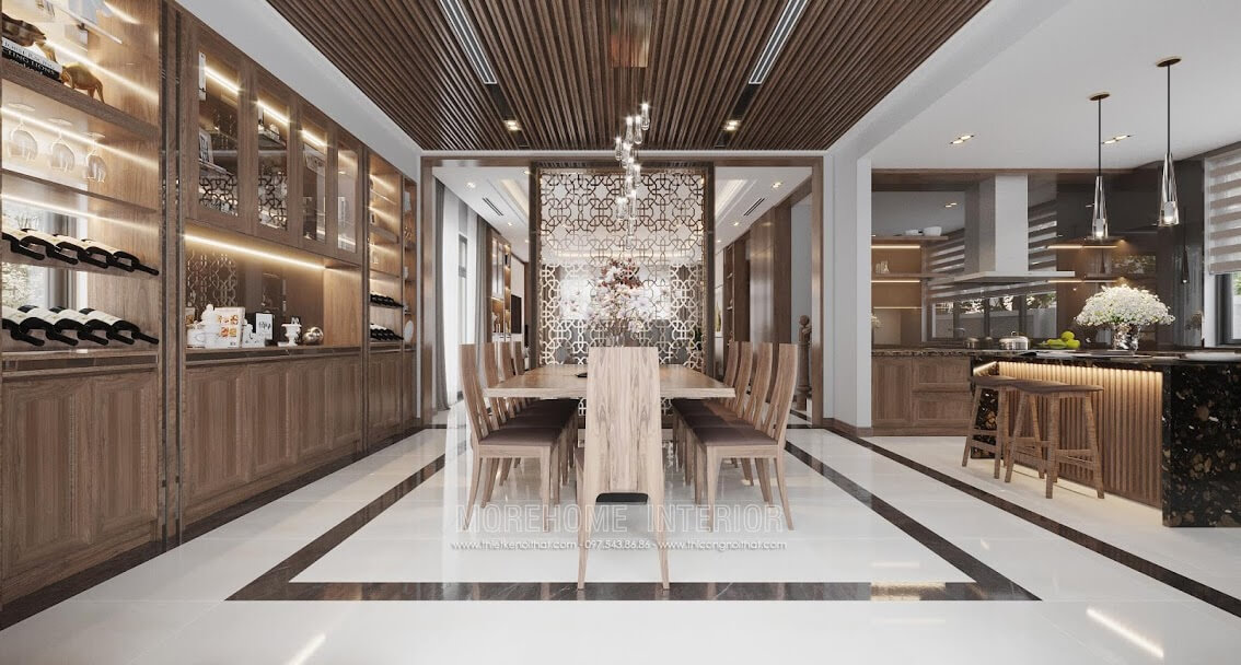 Mẫu thiết kế phòng bếp đẹp với tông màu gỗ óc chó cuốn hút mọi ánh nhìn Nội thất phòng bếp