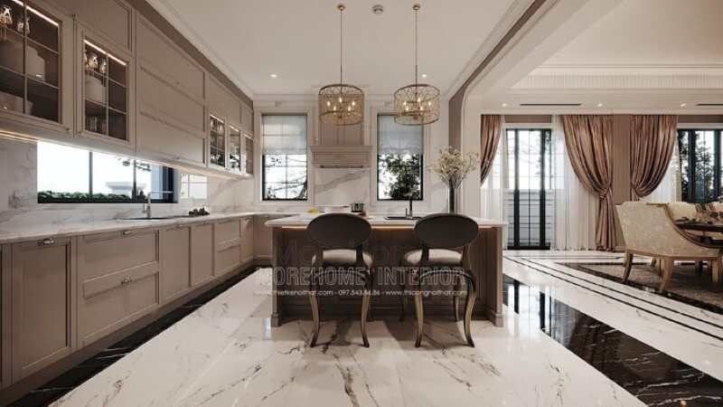 Đá ốp bếp vân mây đẹp, sang trọng cho tủ bếp biệt thự, nhà phố. Đá ốp bếp biệt thự