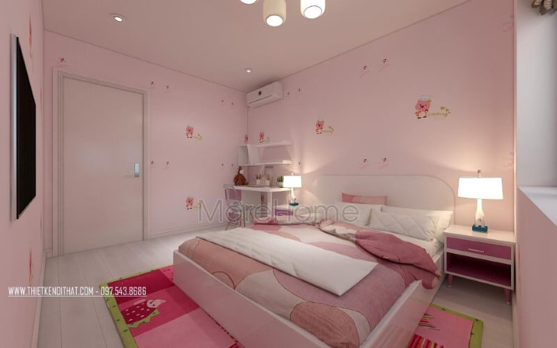 Giấy dán tường hàn quốc đáng yêu với hình ảnh chú heo xinh xắn kết hợp đồ trang trí tràn ngập sắc hồng sẽ là lựa chọn tuyệt vời cho gái yêu của bạn. Thiết kế phòng ngủ
