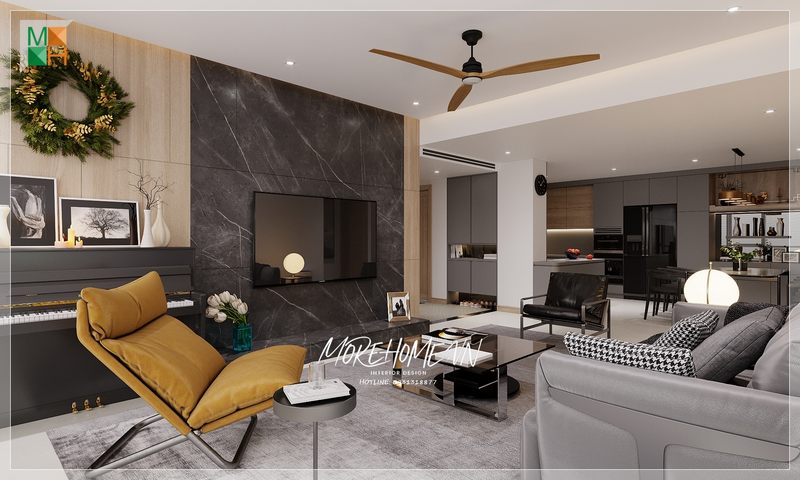 Bàn trà được đặt ở vị trí trung tâm mang đến sự thân thiện, lịch sự mỗi khi có khách đến chơi nhà.