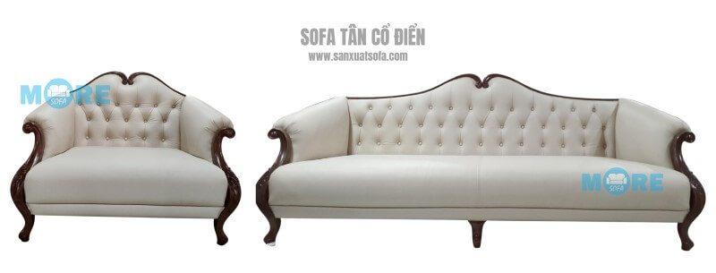 Sofa Tân cổ điển MS-004 gỗ tự nhiên Óc chó, bọc da thật nhập khẩu cao cấp tinh tế tại chung cư D