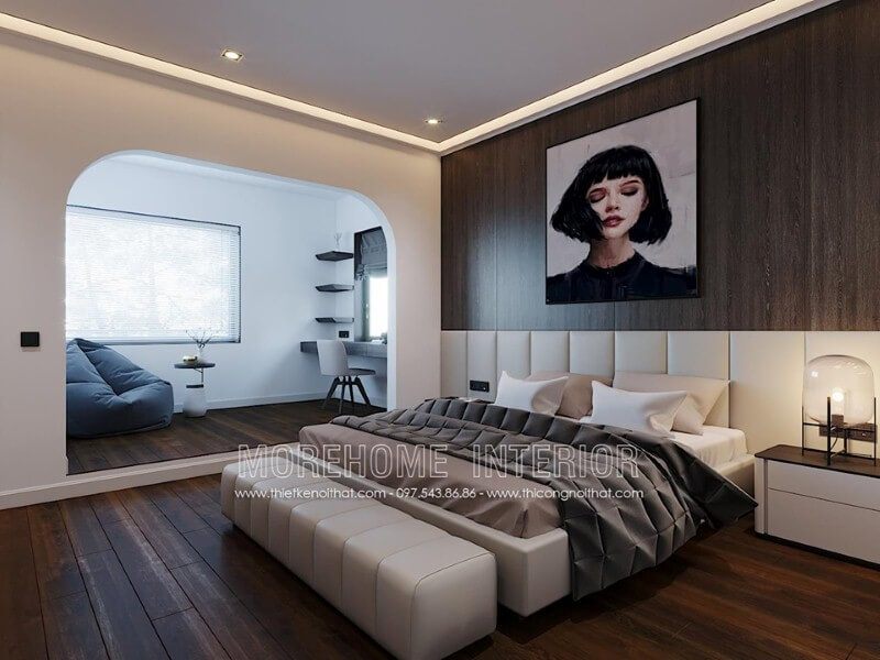 Tranh canvas trang trí tường đẹp tạo điểm nhấn độc đáo cho phòng ngủ hiện đại, nữ tính.