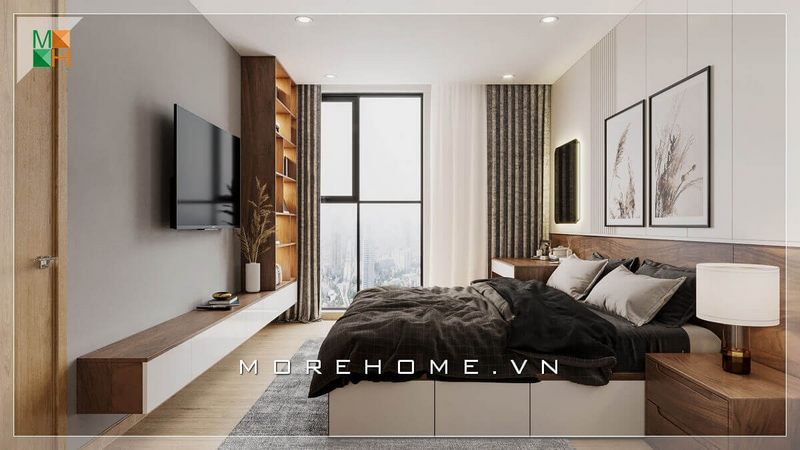 Kệ tivi gỗ công nghiệp hiện được sử dụng rất thích hợp cho căn phòng ngủ hiện đại