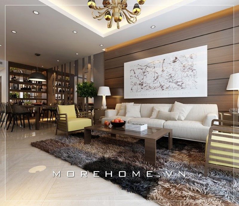 Bàn trà gỗ hình chữ nhật đóng vai trò là điểm nhấn giúp không gian phòng khách trở nên đẹp và ấn tượng hơn trong mắt người nhìn.