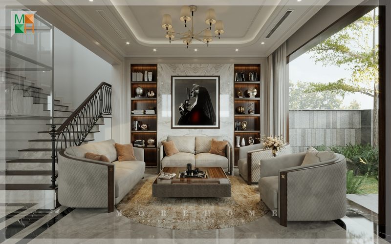 Bàn trà mang phong cách thiết kế hiên đại giúp không gian phòng khách trở nên tiện nghi và thân thiện mỗi khi có khách đến chơi nhà.