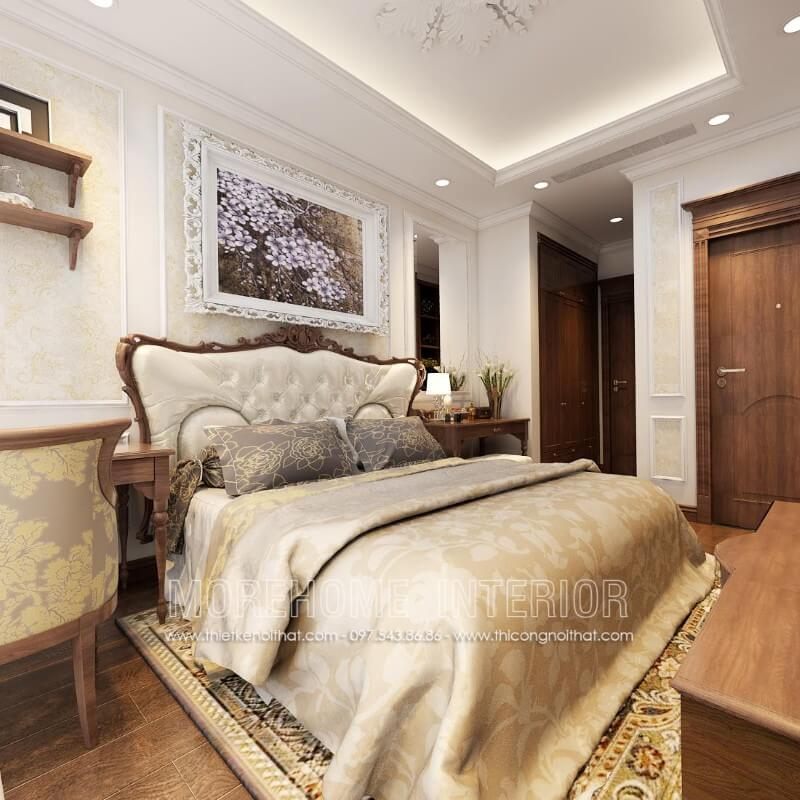 Mẫu giường ngủ đẹp được làm từ chất liệu gỗ óc chó nhập khẩu, phần đầu giường bọc da cao cấp là điểm nhấn ấn tượng và sang trọng cho khu vực nghỉ ngơi của gia chủ